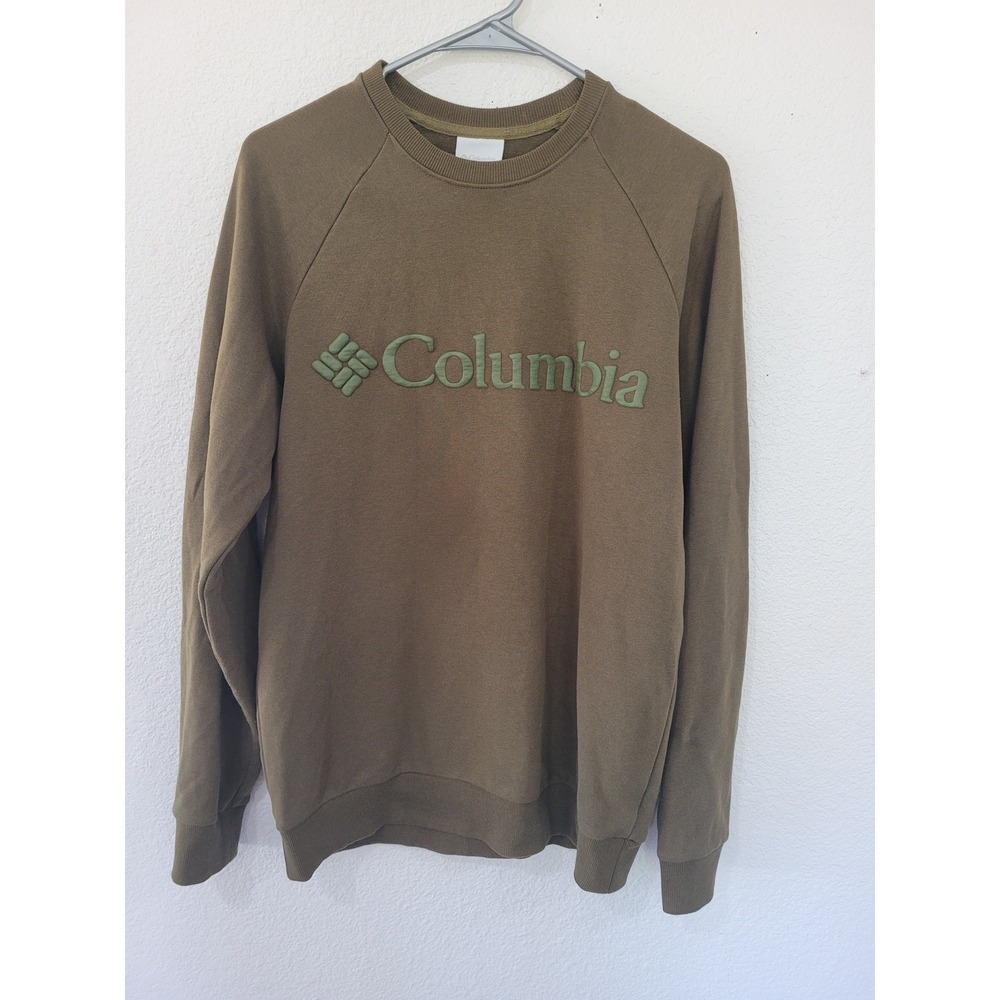 Columbia Mens Crewneck Sweatshirt Olive Green Logo Pullover Long Sleeve Top #11